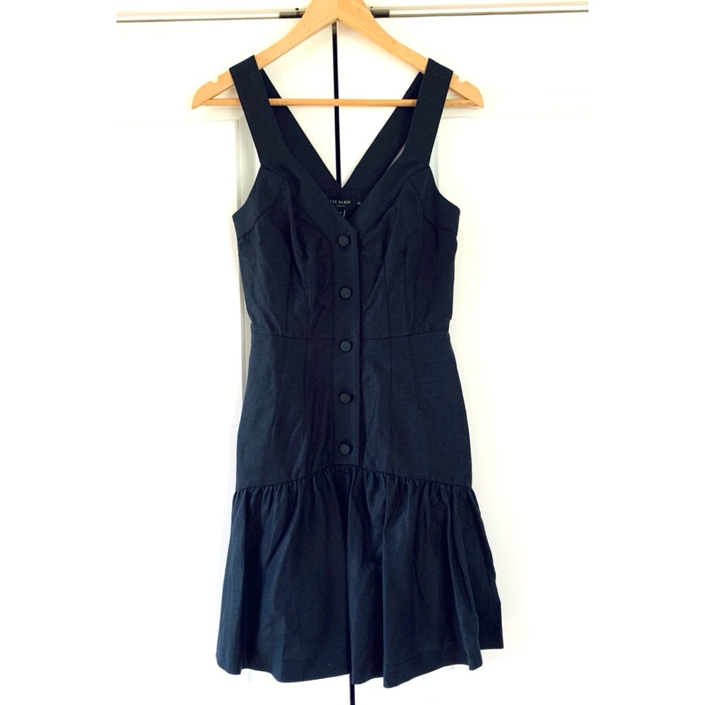 Ted Baker Yasmino Black Linen Blend Dress Fit & Flare Shirt Dress Size 2 / Ted 0